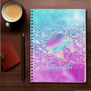 elegant iridescent glitter unicorn rainbow notebook