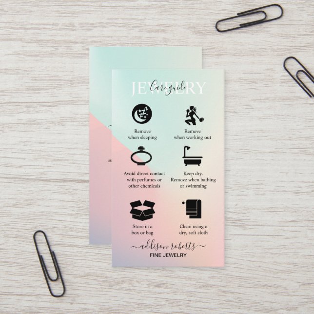 Elegant Iridescent Holographic Jewelry Care     Bu Business Card (Front/Back In Situ)