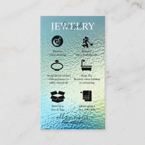 Elegant Iridescent Holographic Jewelry Care   Busi Business Card
