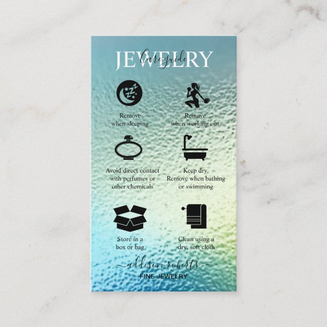 Elegant Iridescent Holographic Jewelry Care   Busi Business Card (Front)
