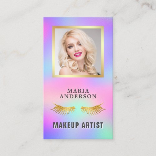 Elegant Iridescent Holographic Makeup Artist Photo Business Card