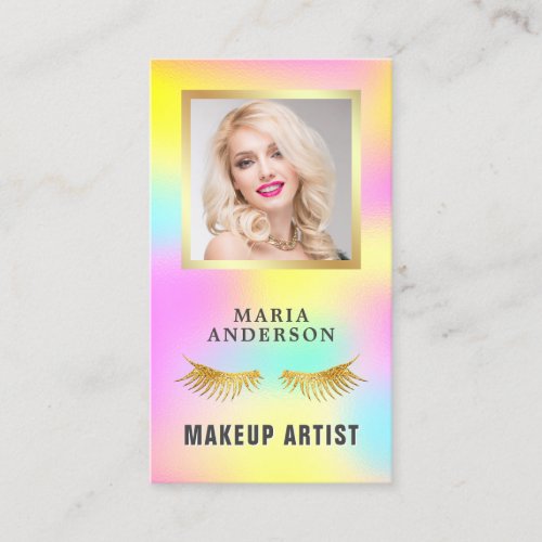 Elegant Iridescent Holographic Makeup Artist Photo Business Card