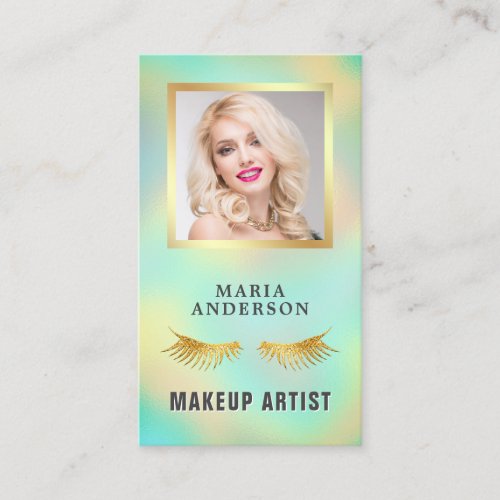 Elegant Iridescent Holographic Makeup Artist Photo Business Card