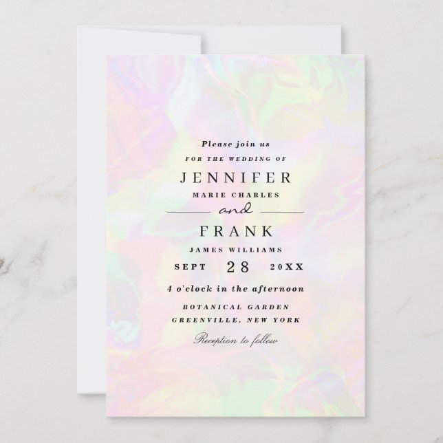 Elegant Iridescent Holographic Modern Wedding Invitation (Front)
