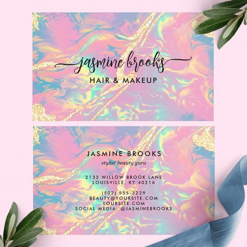 Elegant Iridescent Opal Gold Glitter Business Card