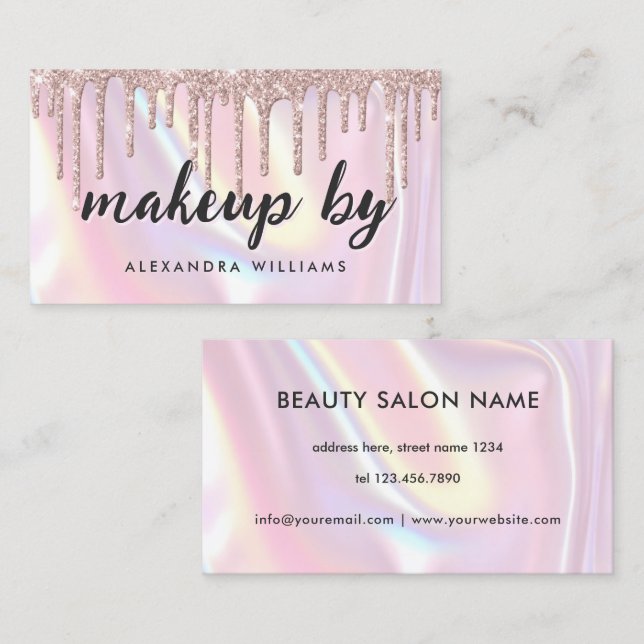Elegant Iridescent Pearlescent Pink Makeup Artist Business Card (Front/Back)