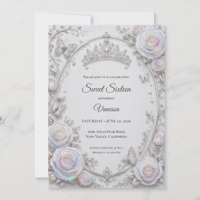 Elegant Iridescent Princess Sweet 16 Invitation (Front)