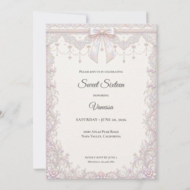 Elegant Iridescent Princess Sweet 16 Invitation (Front)