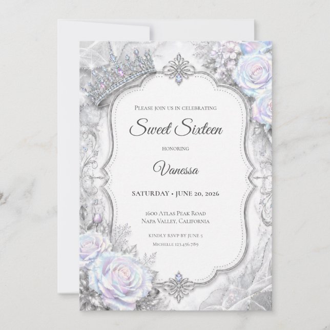 Elegant Iridescent Princess Sweet 16 Invitation (Front)