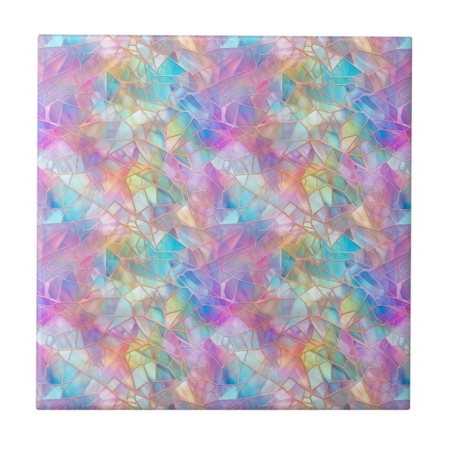 Elegant Iridescent Stained Glass Pattern: Luminous Ceramic Tile (Front)