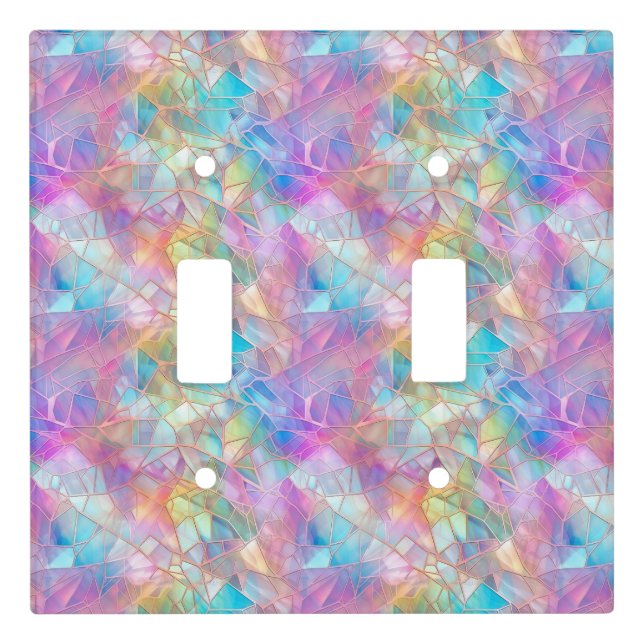 Elegant Iridescent Stained Glass Pattern: Luminous Light Switch Cover (Front)