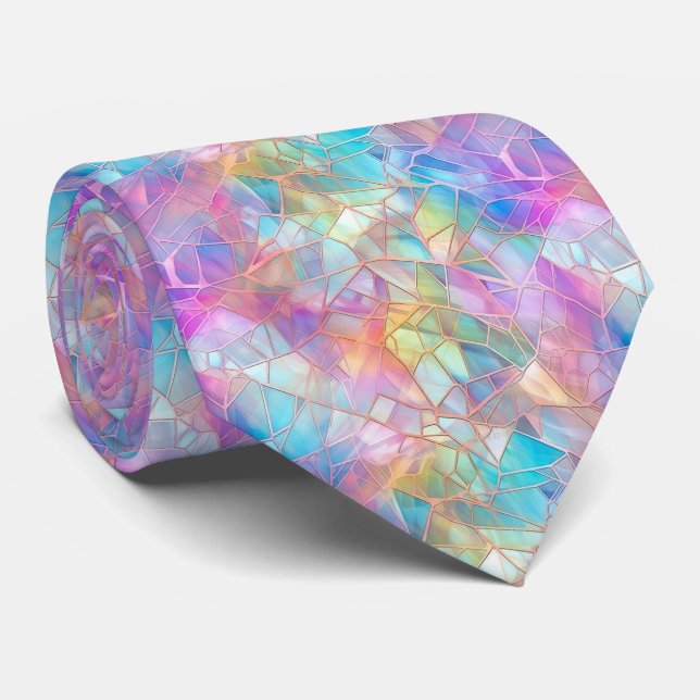 Elegant Iridescent Stained Glass Pattern: Luminous Neck Tie (Rolled)