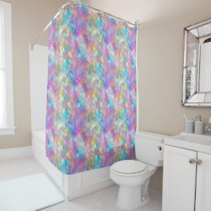 Elegant Iridescent Stained Glass Pattern: Luminous Shower Curtain
