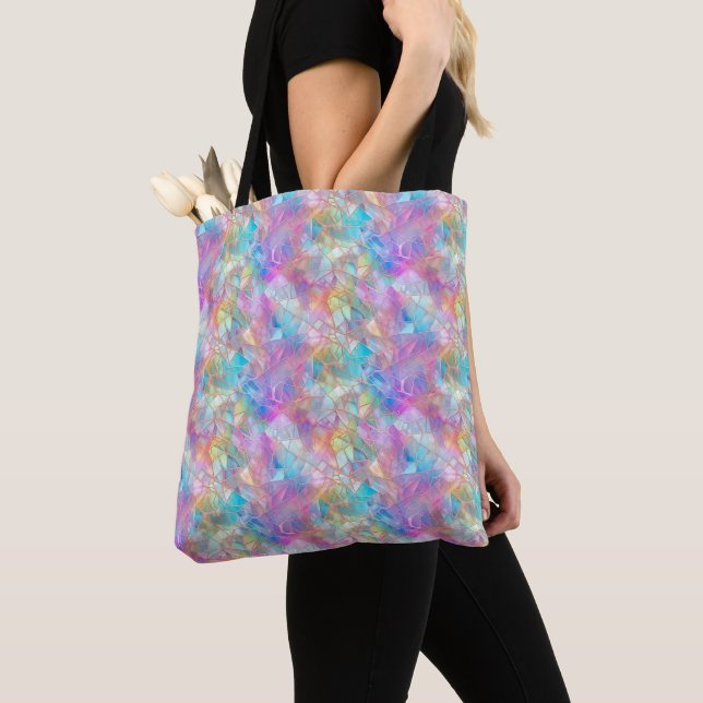 Elegant Iridescent Stained Glass Pattern: Luminous Tote Bag (Close Up)