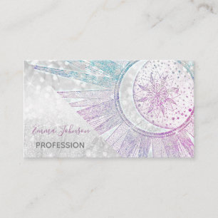 Elegant Iridescent Sun Moon Mandala Silver Design Business Card