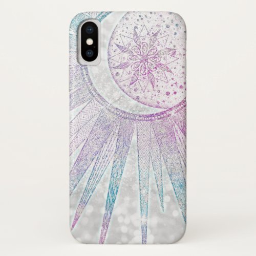 Elegant Iridescent Sun Moon Mandala Silver Design iPhone X Case