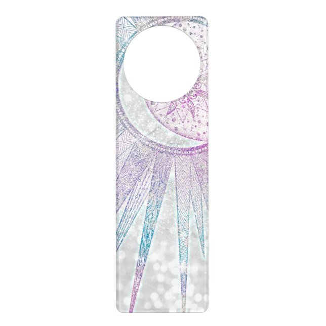 Elegant Iridescent Sun Moon Mandala Silver Design Door Hanger (Front)