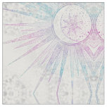 Elegant Iridescent Sun Moon Mandala Silver Design Fabric