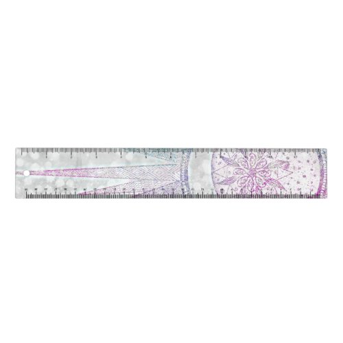 Elegant Iridescent Sun Moon Mandala Silver Design Ruler