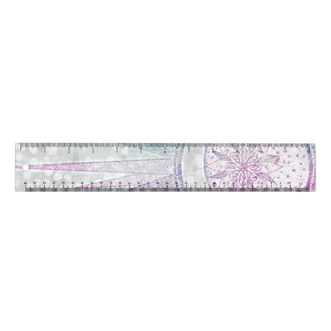 Elegant Iridescent Sun Moon Mandala Silver Design Ruler (Front)
