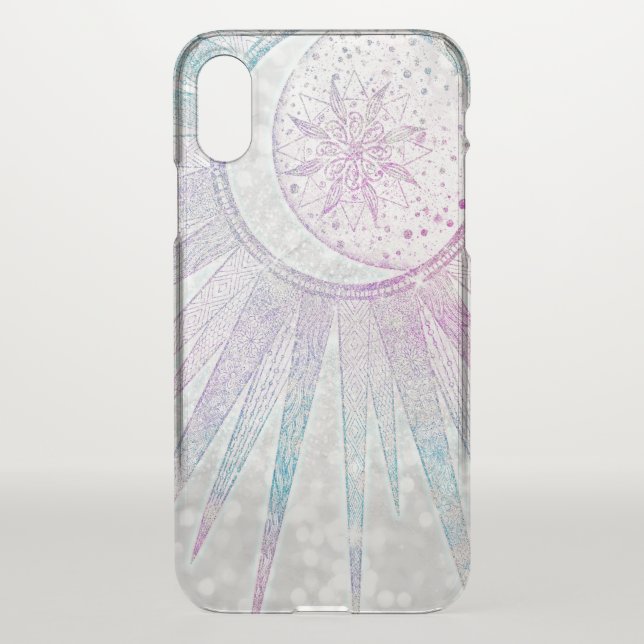 Elegant Iridescent Sun Moon Mandala Silver Design Uncommon iPhone Case (Back)