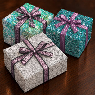 Elegant Iridescent Turquoise Glam Rhinestones Wrapping Paper Sheets