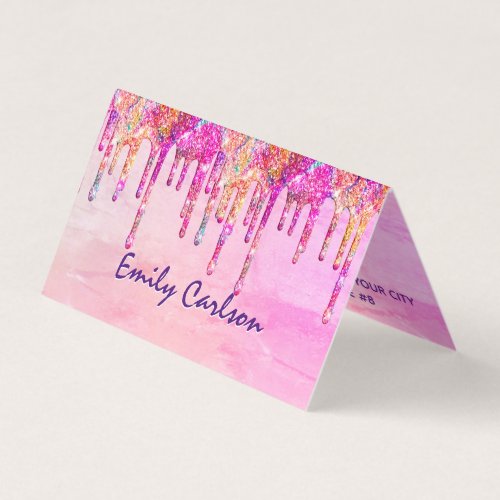 Elegant iridescent unicorn faux glitter drips business card