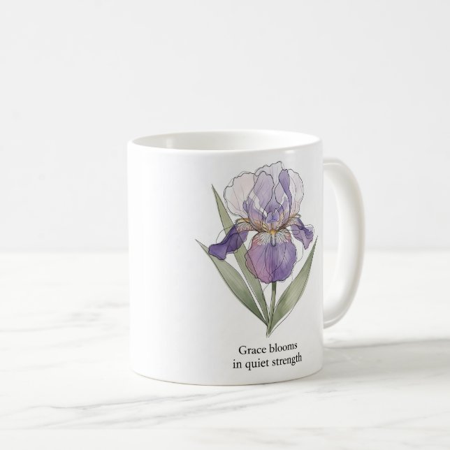 Elegant Iris Bloom Watercolor Mug (Front Right)