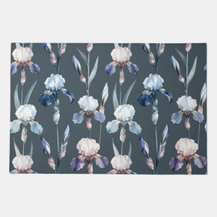 Elegant Iris Blooms in Cool Refined Symmetry Doormat