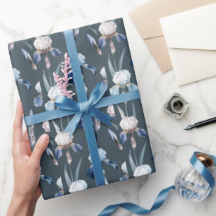 Elegant Iris Blooms in Cool Refined Symmetry Wrapping Paper