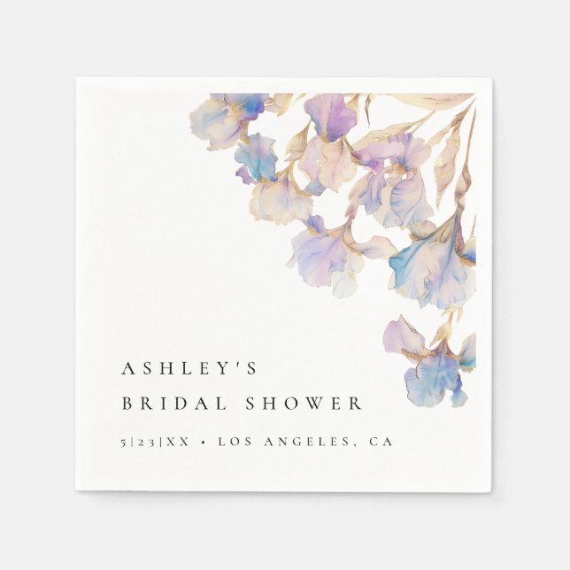 Elegant Iris Bridal Shower Napkins (Front)