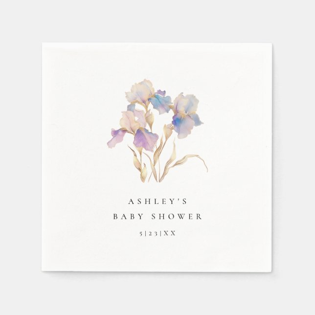 Elegant Iris Floral Baby Shower Napkins (Front)