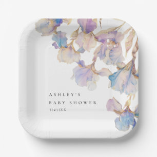 Elegant Iris Floral Baby Shower Paper Plates