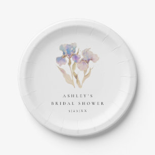 Elegant Iris Floral Bridal Shower Paper Plates