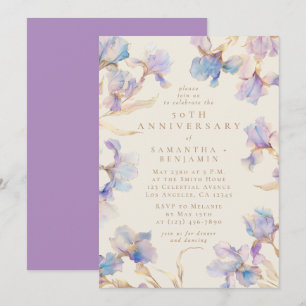 Elegant Iris Floral Watercolor Anniversary Party Invitation
