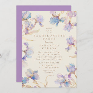 Elegant Iris Floral Watercolor Bachelorette Party Invitation