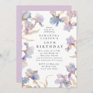 Elegant Iris Floral Watercolor Birthday Party Invitation