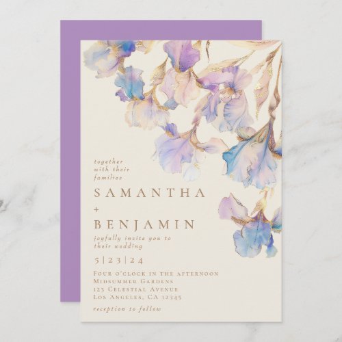 Elegant Iris Floral Watercolor Wedding Invitation