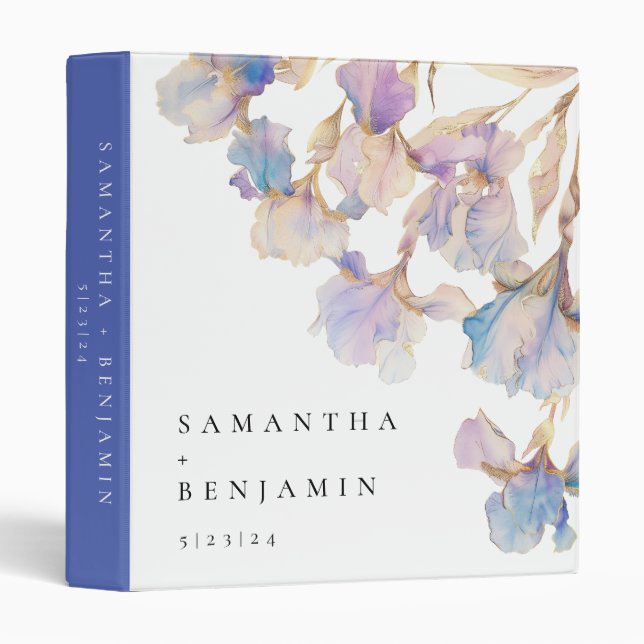 Elegant Iris Floral Wedding 3 Ring Binder (Front/Spine)
