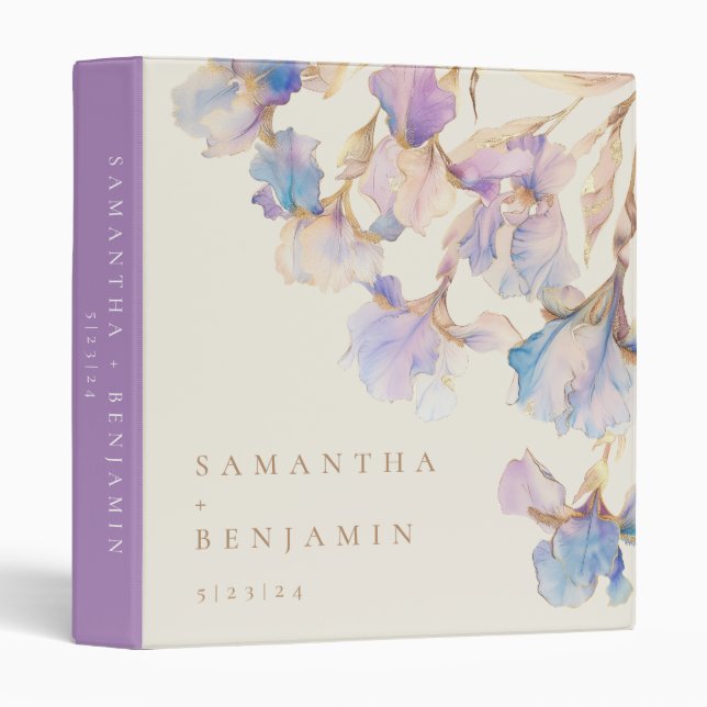 Elegant Iris Floral Wedding 3 Ring Binder (Front/Spine)