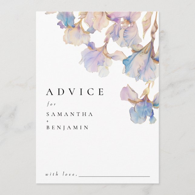 Elegant Iris Floral Wedding Advice Card (Front)