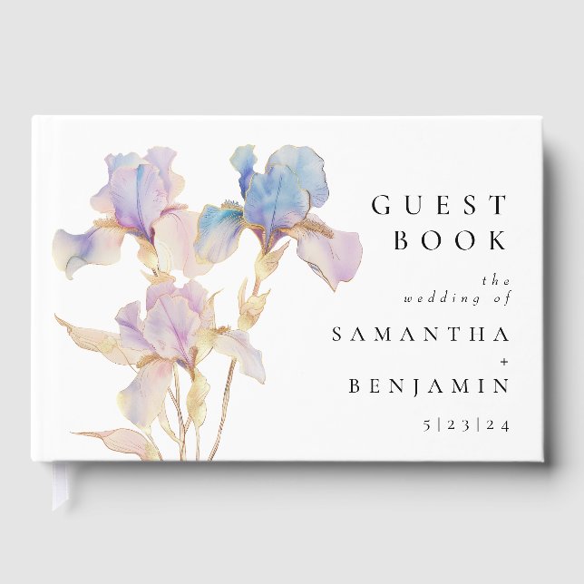 Elegant Iris Floral Wedding Guest Book (Front)