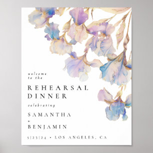 Elegant Iris Floral Wedding Rehearsal Dinner Poster