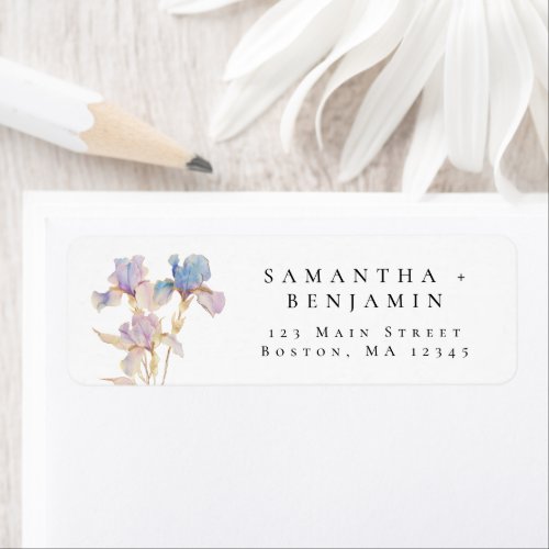 Elegant Iris Floral Wedding Return Address Label