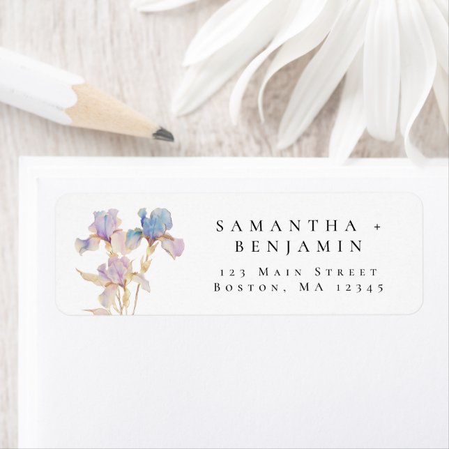 Elegant Iris Floral Wedding Return Address Label (Insitu)