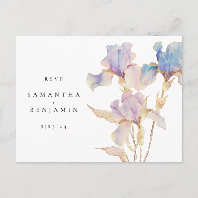 Elegant Iris Floral Wedding RSVP  Postcard (Front)