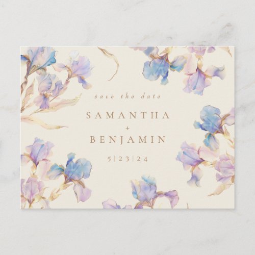 Elegant Iris Floral Wedding Save the Date Postcard