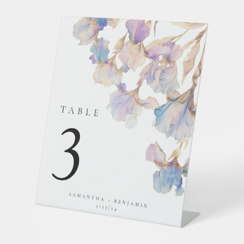 Elegant Iris Floral Wedding Table Number Pedestal Sign
