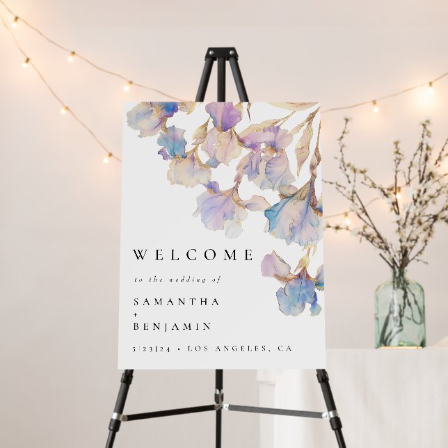 Elegant Iris Floral Wedding Welcome Foam Board (In Situ (Stand))