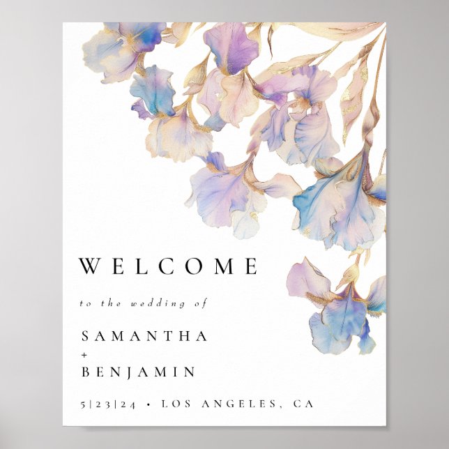 Elegant Iris Floral Wedding Welcome Poster (Front)